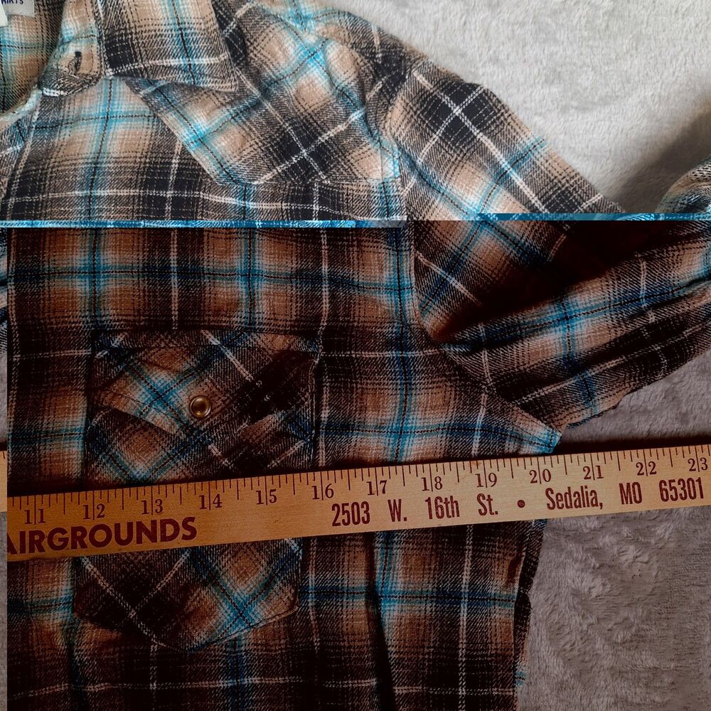 Wrangler Wrancher Soft Flannel Blue Plaid Western Shirt Pearl Snap Size Medium - Picture 6 of 7